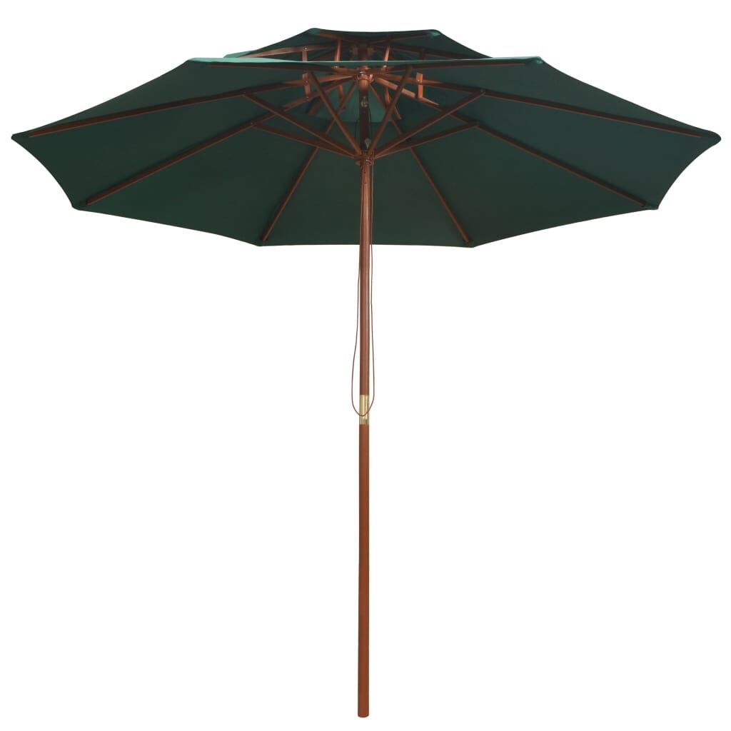 Vidaxl Sombrilla De Dos Pisos Con Palo De Madera Verde 270x270 Cm_1