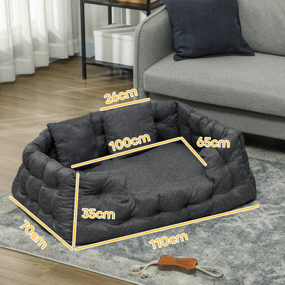 Pawhut Cama Para Perros Medianos Con 2 Almohadas Antideslizante 110x70x35cm Gris_2