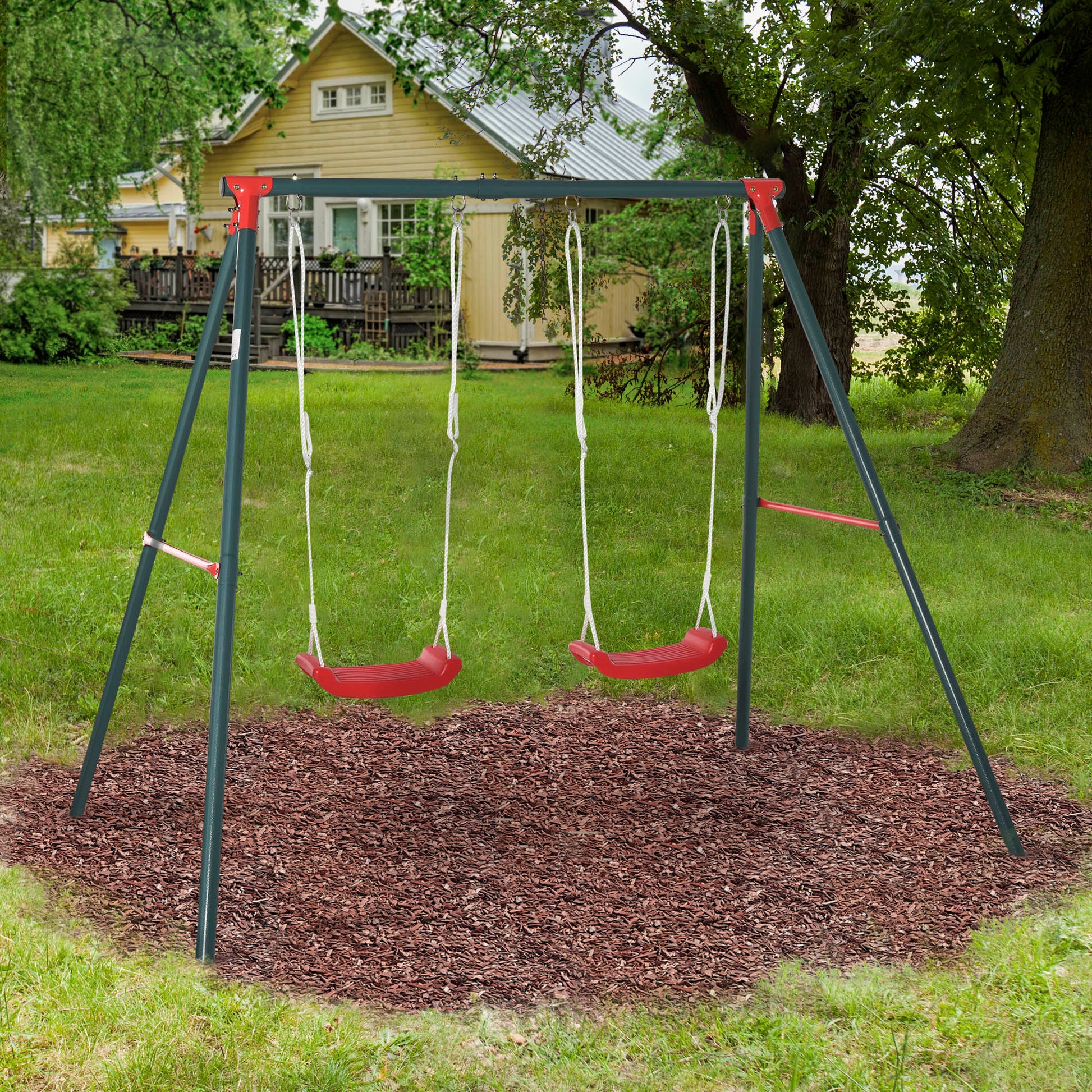 Outsunny Columpio Infantil Con 2 Asientos Cuerda Ajustable 4 Anclajes Máx. 40kg_1