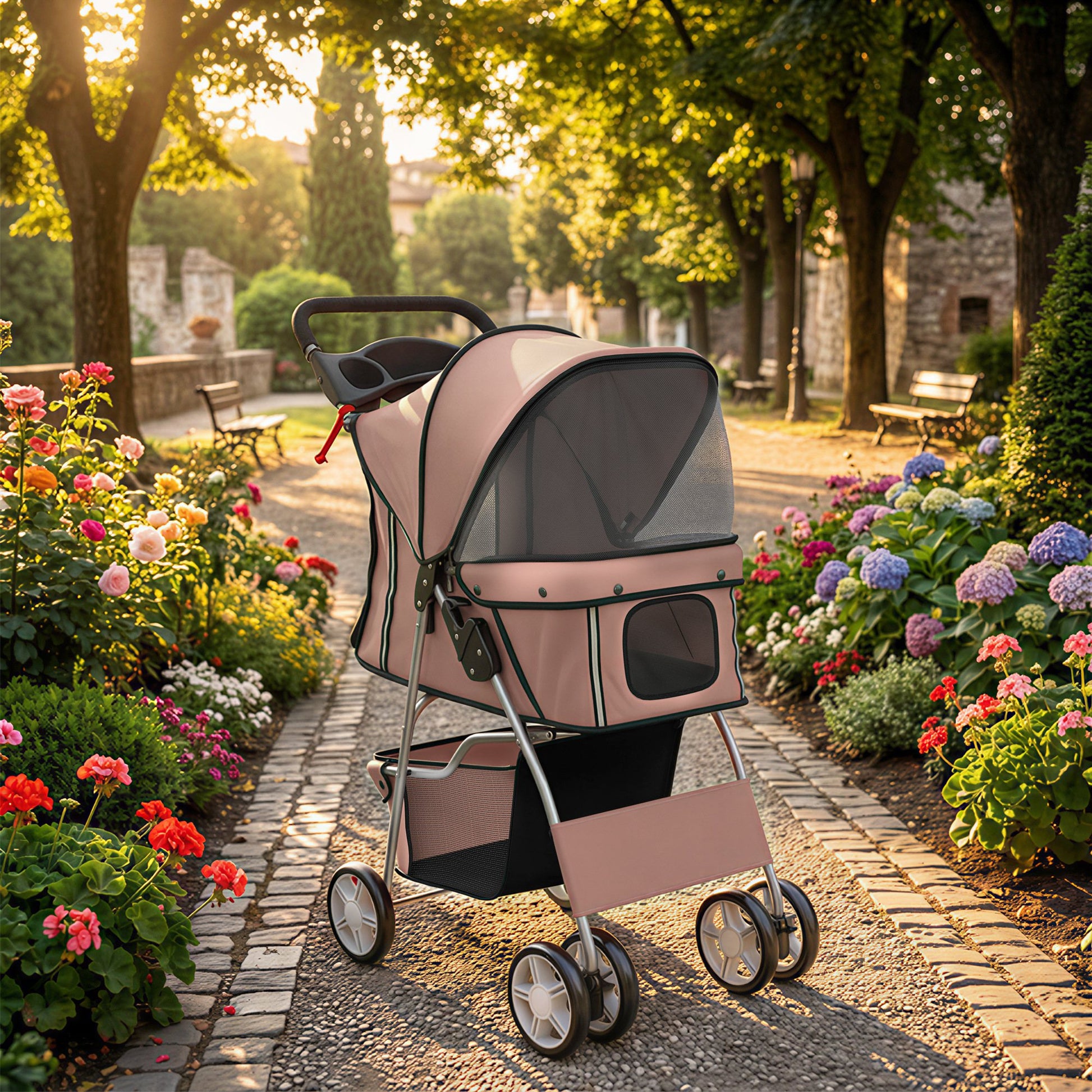 Pawhut Carrito Para Perros Plegable Con Cesta De Almacenaje 77x44x102 Cm Café_1