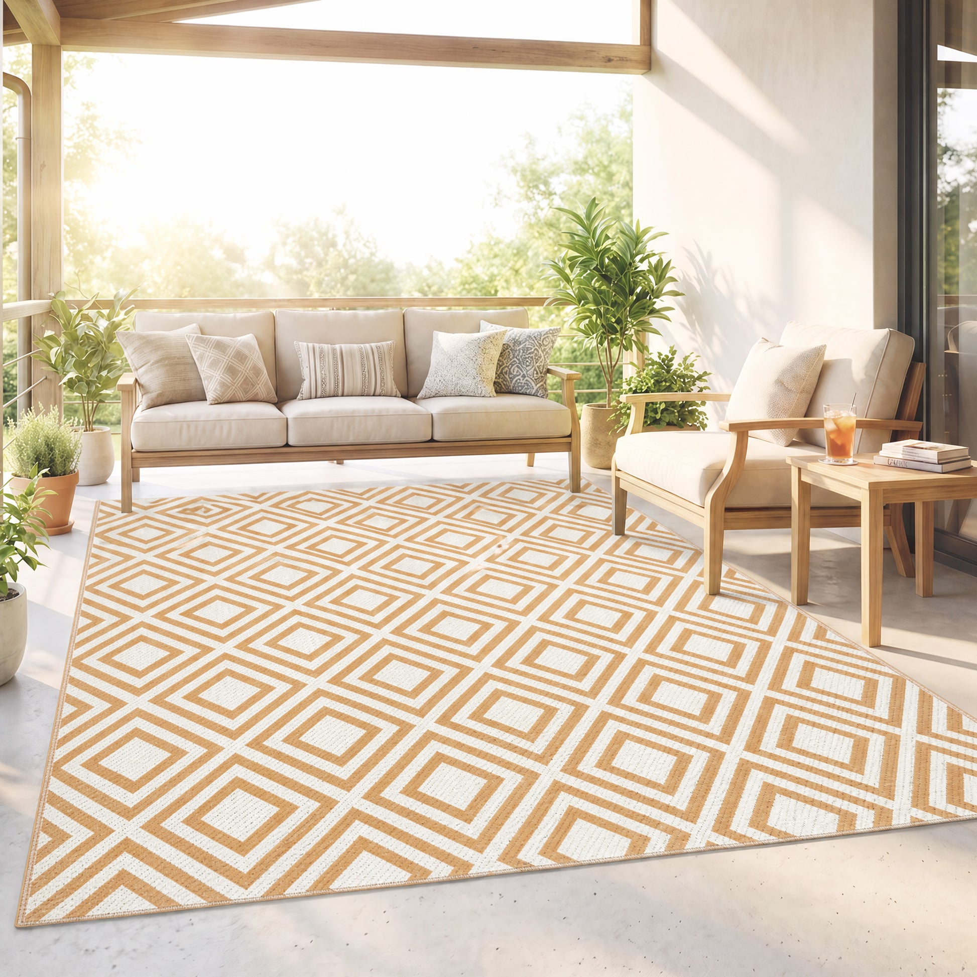 Outsunny Alfombra Exterior Reversible 182x274cm Para Terraza Balcón Patio Rojo_4