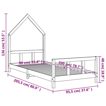 Estructura De Cama Para Niños Madera De Pino Negro 90x200 Cm / Vetonek_5