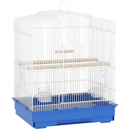Pawhut Jaula Para Pájaros Con Puertas Comederos Y Bandeja 46,5x36x59 Cm Azul_0