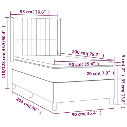 Cama Box Spring Colchón Y Luces Led Tela Marrón Oscuro 90x200cm / Vetonek_5