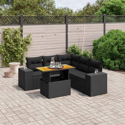 Set De Sofás De Jardín 6 Piezas Y Cojines Ratán Sintético Negro / Vetonek_0