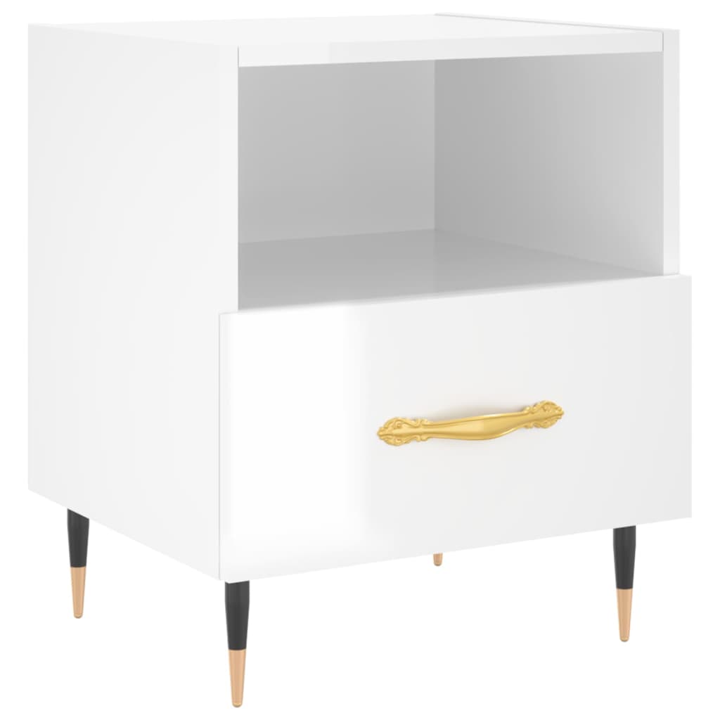 Mesita De Noche Madera De Ingeniería Blanco Brillo 40x35x47,5cm_0
