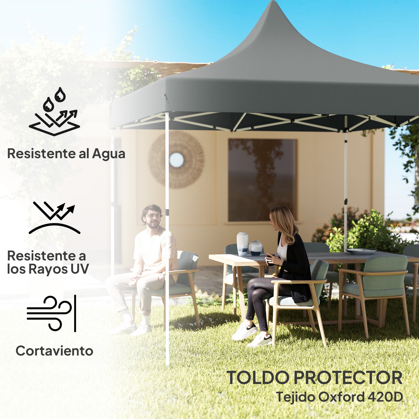 Outsunny Carpa Plegable Pop-up 3x3 M Con 4 Paredes Laterales Anti-uv Gris_5