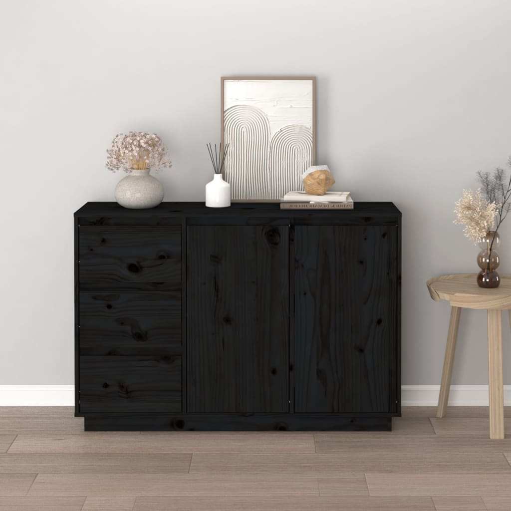 Aparador De Madera Maciza De Pino Negro 111x34x75 Cm_2