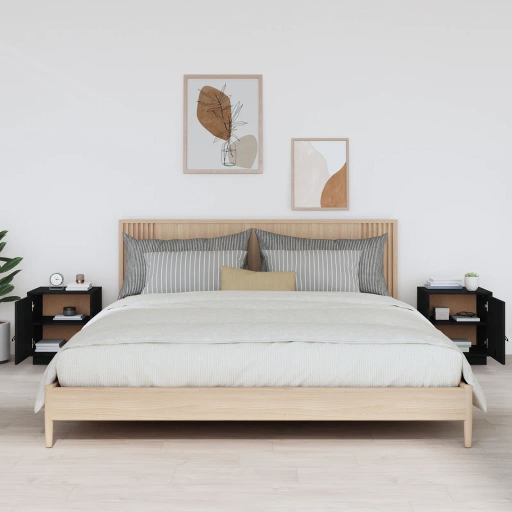 Mesitas De Noche 2 Uds Madera Maciza De Pino Negro 40x34x45 Cm_1