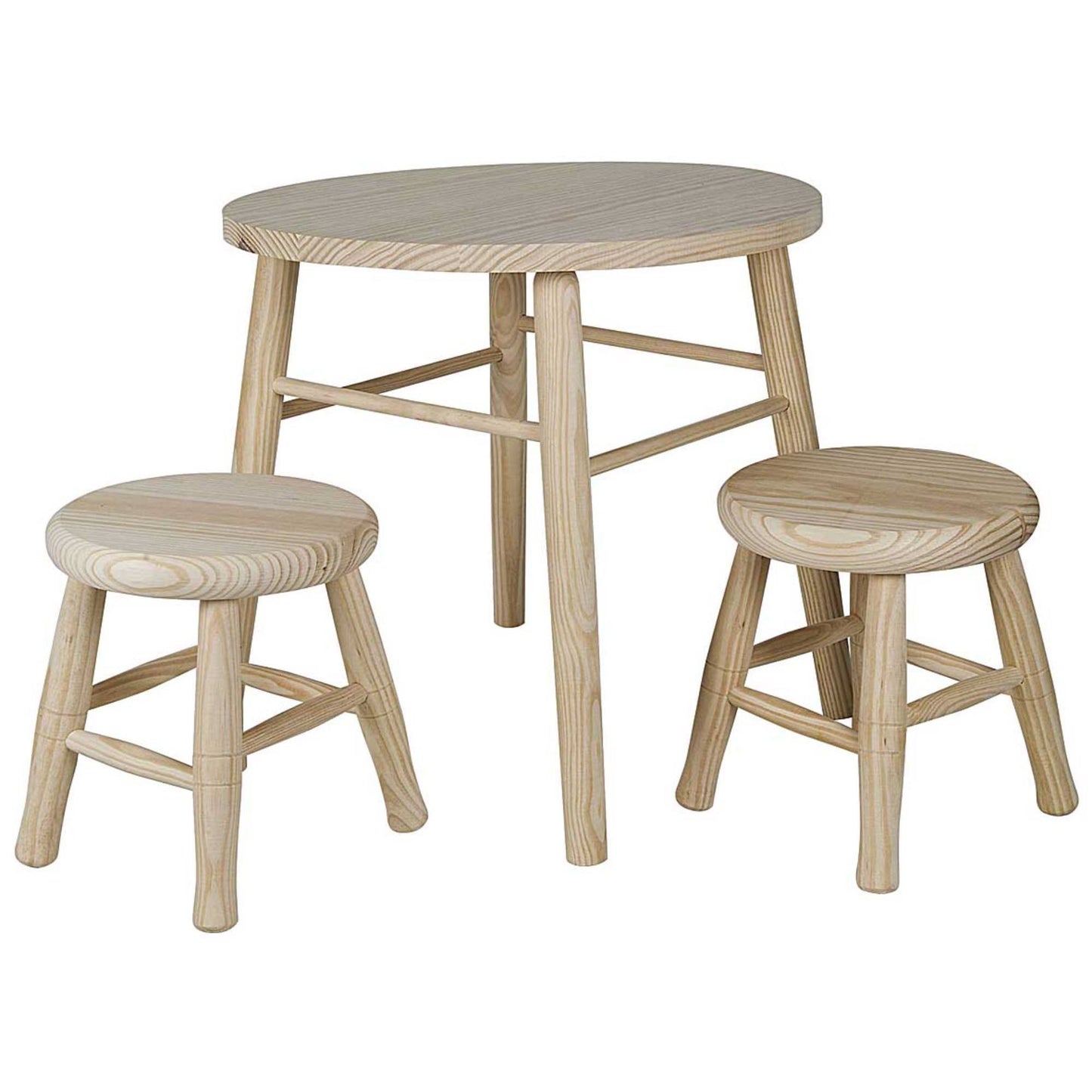 Conjunto Infantil Redondo Mesa Y 2 Taburetes En Madera De Pino_0