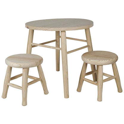 Conjunto Infantil Redondo Mesa Y 2 Taburetes En Madera De Pino_0