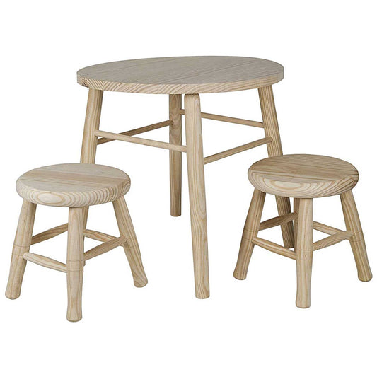 Conjunto Infantil Redondo Mesa Y 2 Taburetes En Madera De Pino_0