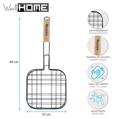 Well Home - Parrilla Grill Mango Madera Y Antiadherente 21x21cm