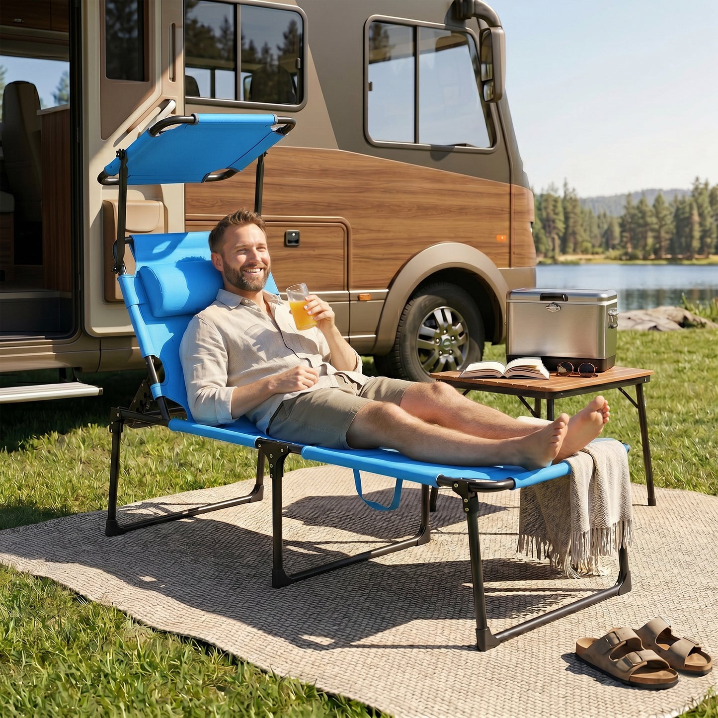 Outsunny Tumbona Plegable Con Respaldo Regulable 70x200x45 Cm Azul Claro_3