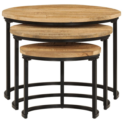 Mesas Apilables 3 Piezas Madera Maciza De Mango Rugosa_2