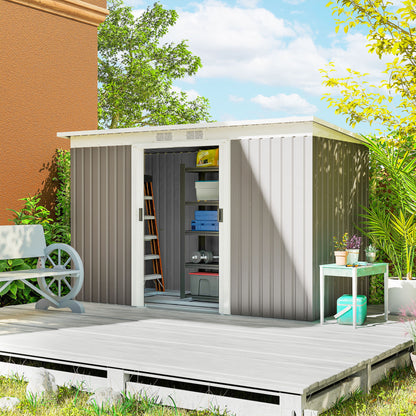 Outsunny Cobertizo De Jardín 280x130x172 Cm Base De 3,2 M² Con 2 Puertas Gris_1