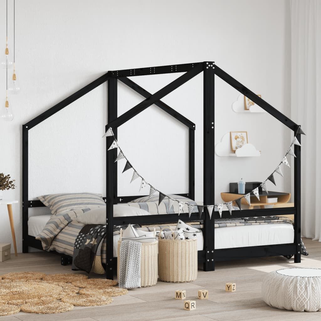 Vidaxl Estructura De Cama Para Niños Madera De Pino Negro 80x160 Cm_1