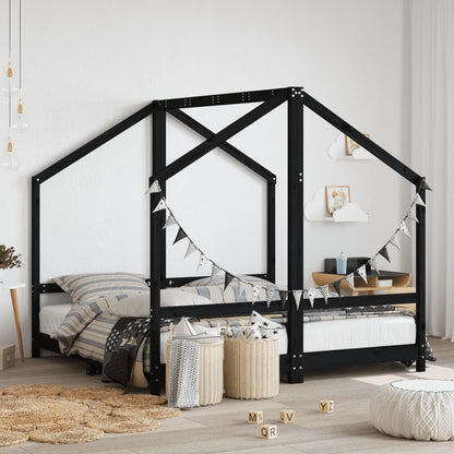 Vidaxl Estructura De Cama Para Niños Madera De Pino Negro 80x160 Cm_1