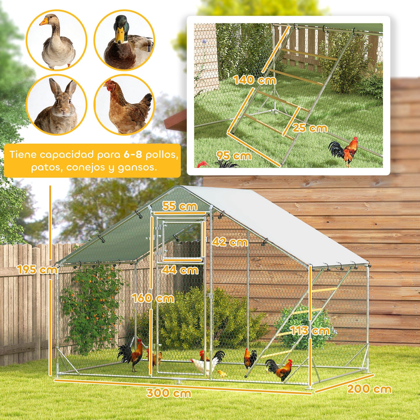 Pawhut Gallinero Para Exterior 3x2x2 M Con Comedero Colgante Tipo Brocheta Plata_2