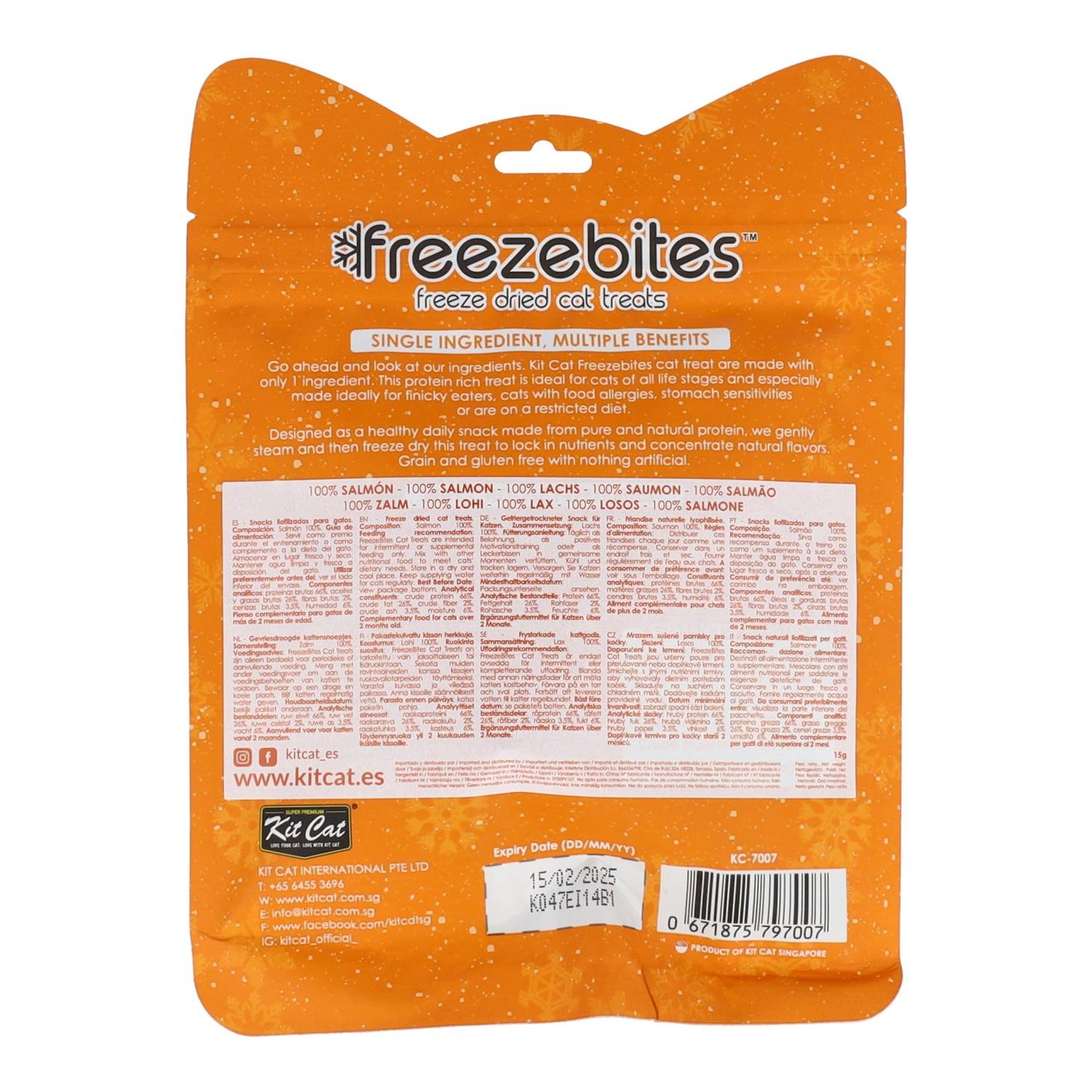 Kit Cat FreezeBites - Salmón 15 g Snack liofilizado natural para gatos