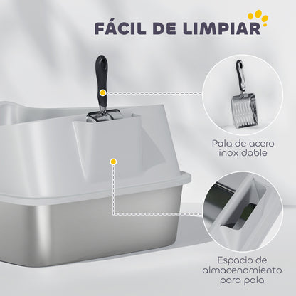 Pawhut Arenero Para Gatos De Acero Inoxidable Xxl Con Borde Alto 70x50x30cm Gris_3