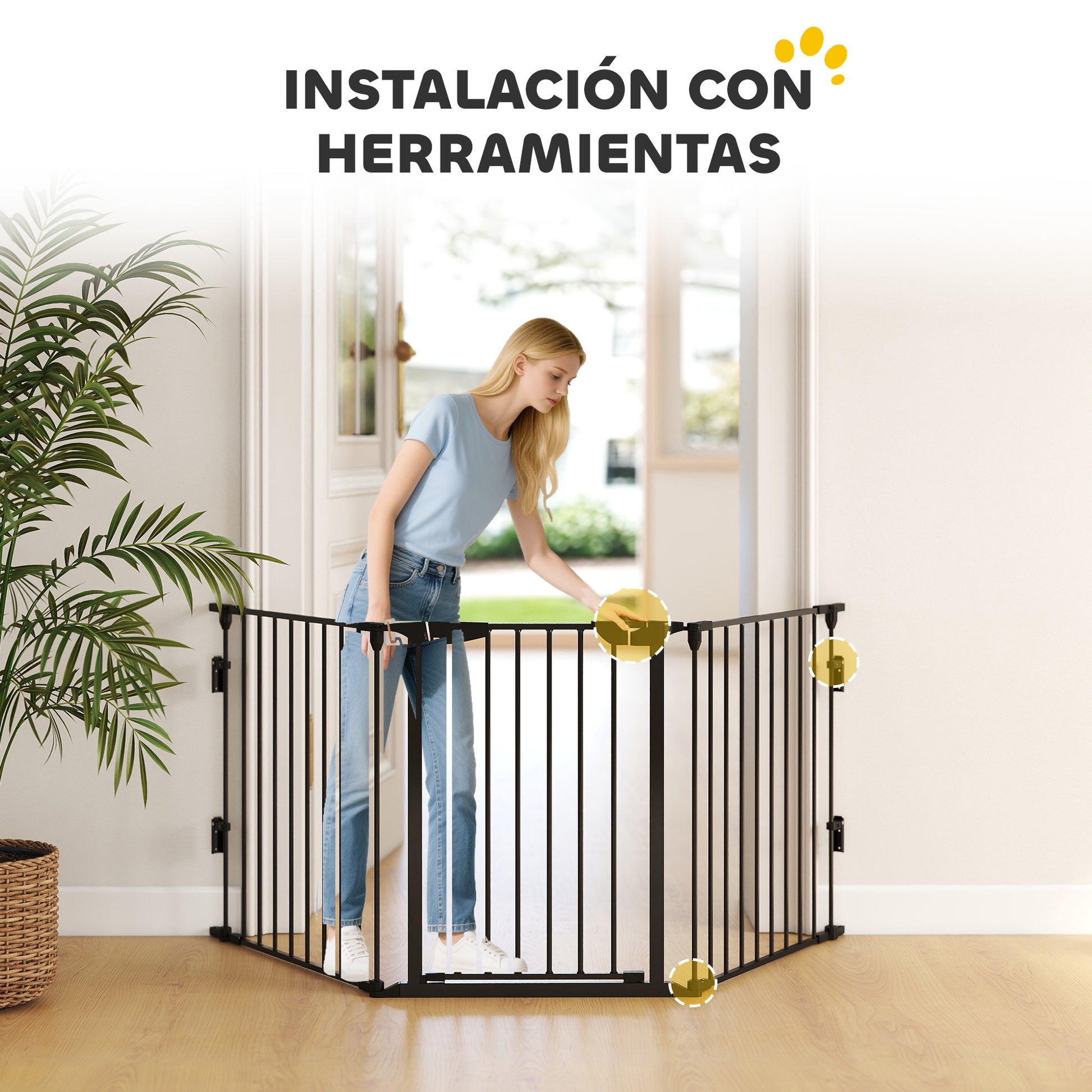 Pawhut Barrera De Seguridad 300 Cm Parque Para Perros De 5 Paneles Negro_4