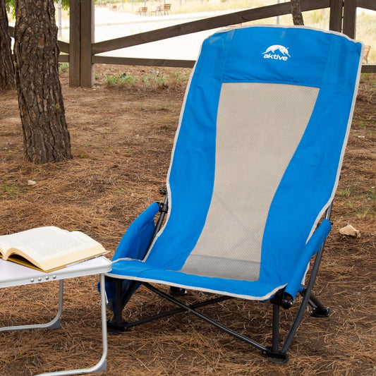 Aktive Silla Plegable Baja Y Transpirable Azul C/bolsillo Y Posavasos_1