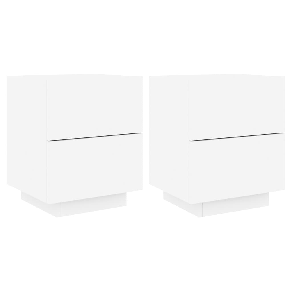 Mesitas De Noche Con Luces Led 2 Uds Madera Ingeniería Blanca_0