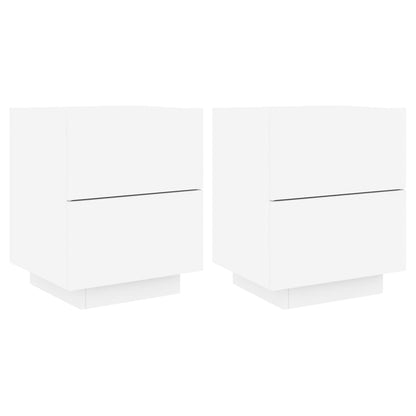 Mesitas De Noche Con Luces Led 2 Uds Madera Ingeniería Blanca_0