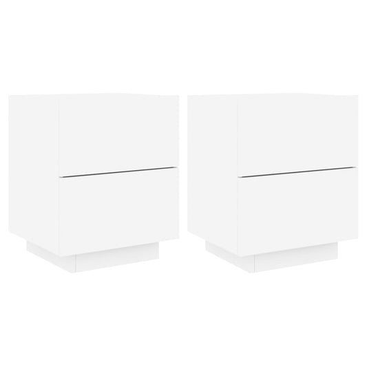 Mesitas De Noche Con Luces Led 2 Uds Madera Ingeniería Blanca_0