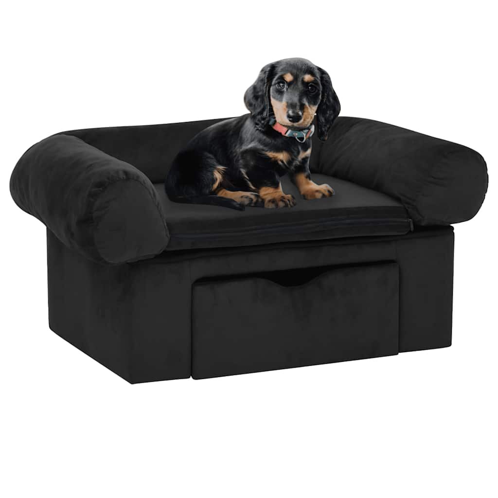 Vidaxl Sofá Para Perros Con Cajón Felpa Negro 75x50x38 Cm_1