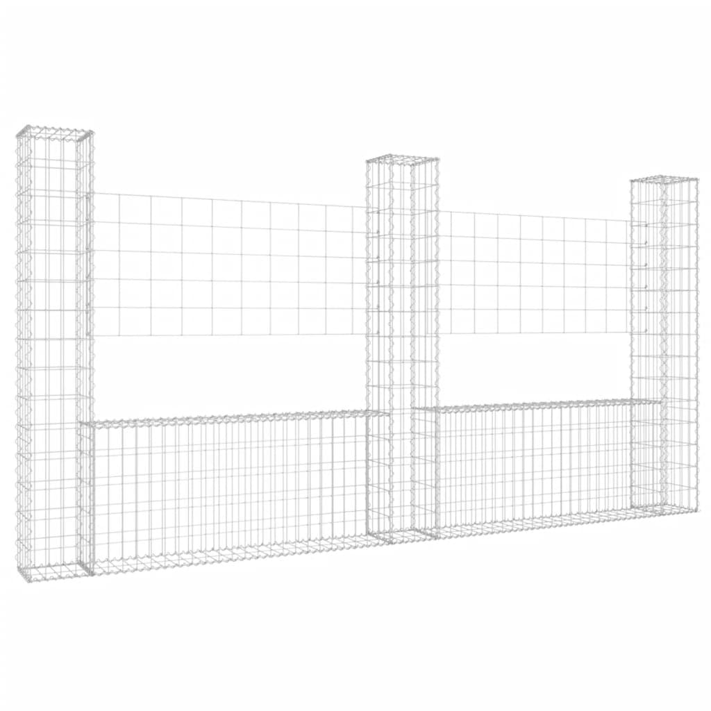 Cesta De Gaviones Forma De U 3 Postes De Hierro 260x20x150 Cm / Vetonek_3