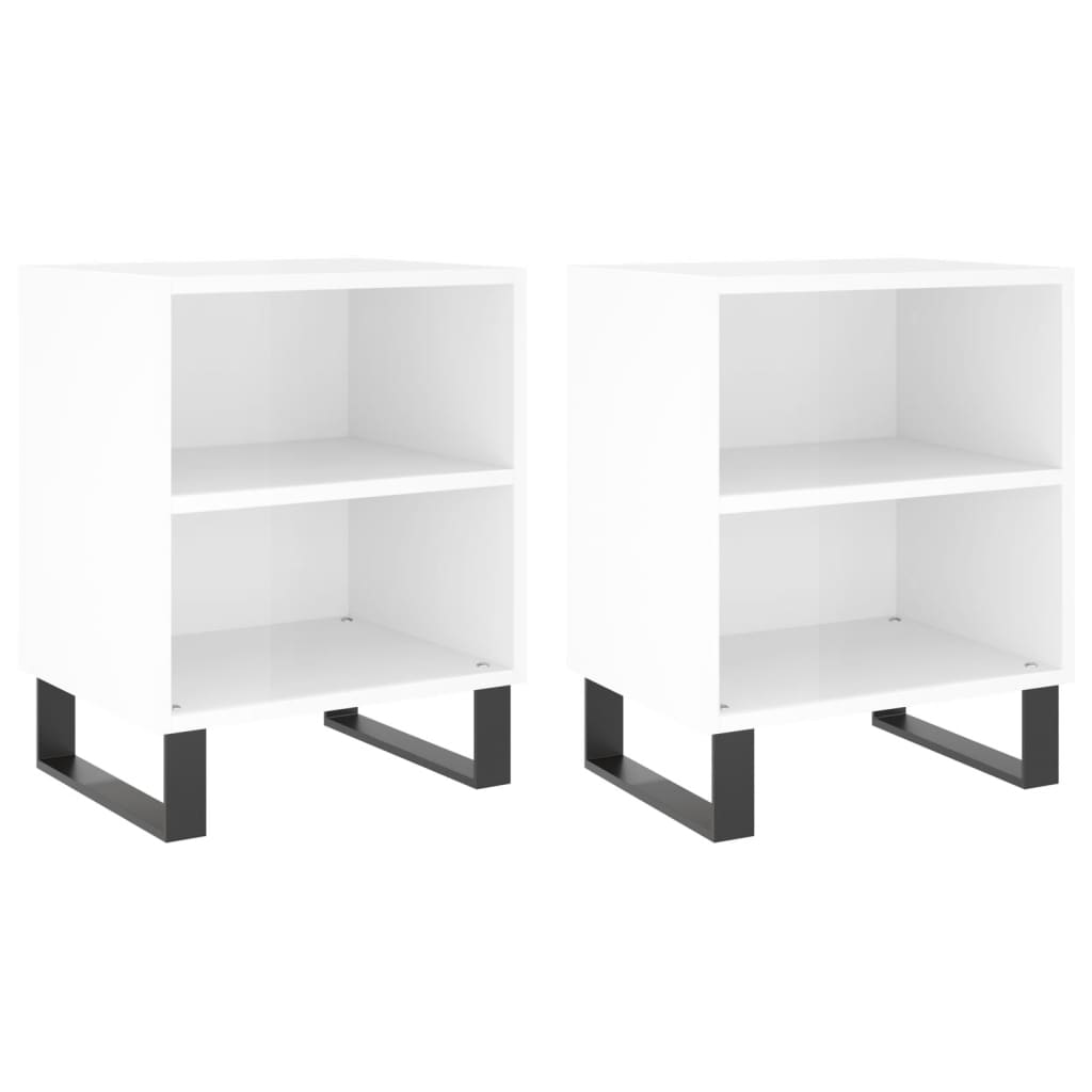 Mesitas Noche 2 Uds Madera Ingeniería Blanco Brillo 40x30x50 Cm_0