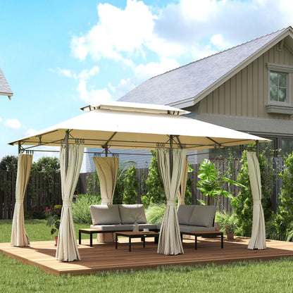 Outsunny Cenador Para Jardín 4x3 M Con Doble Techo Paredes Laterales Crema_1