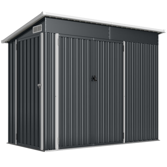 Outsunny Caseta De Jardín Exterior 2,7 M² 234x132x185 Cm Triple Puerta Gris_0