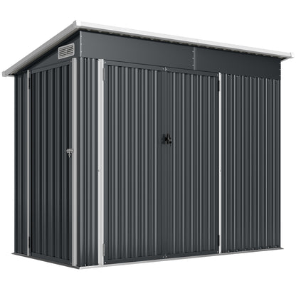 Outsunny Caseta De Jardín Exterior 2,7 M² 234x132x185 Cm Triple Puerta Gris_0