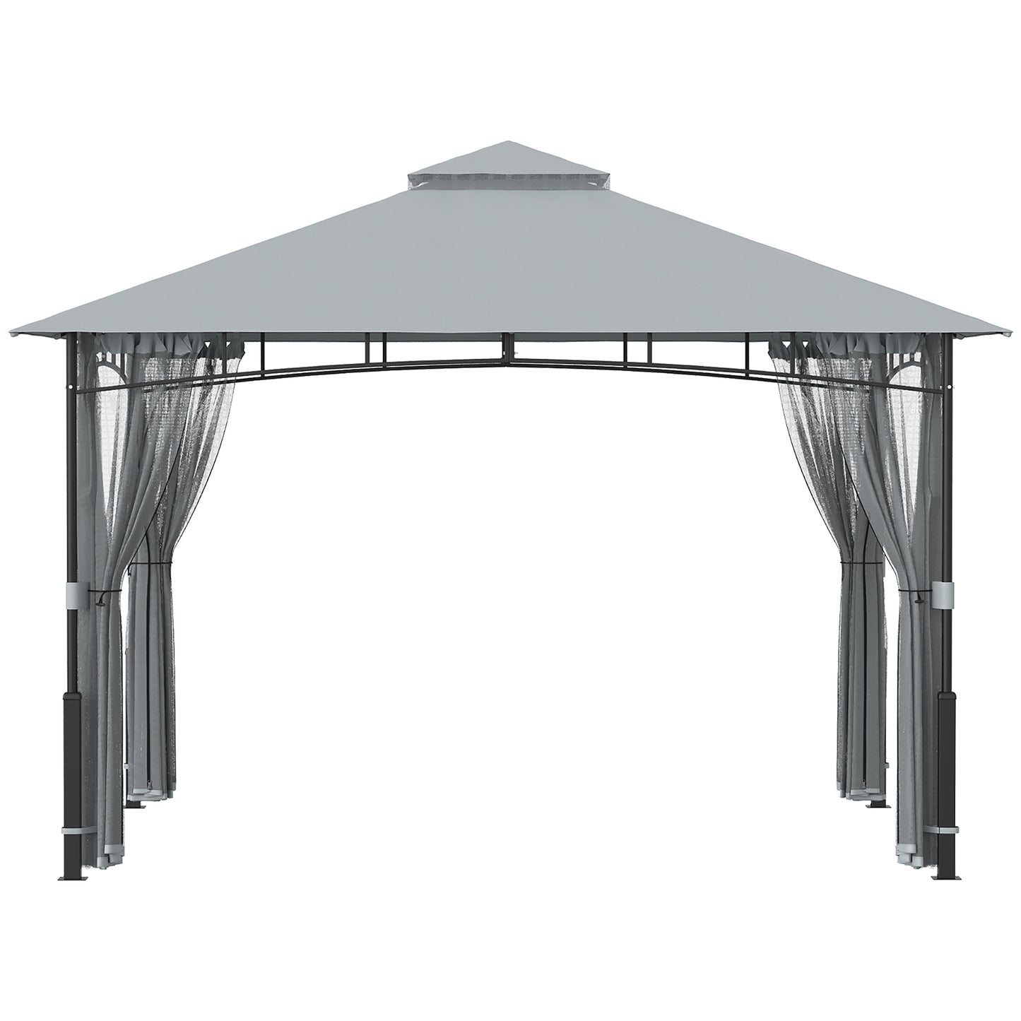 Outsunny Cenador Para Jardín 3x3,6 M Con Doble Techo Paredes De Malla Gris_4