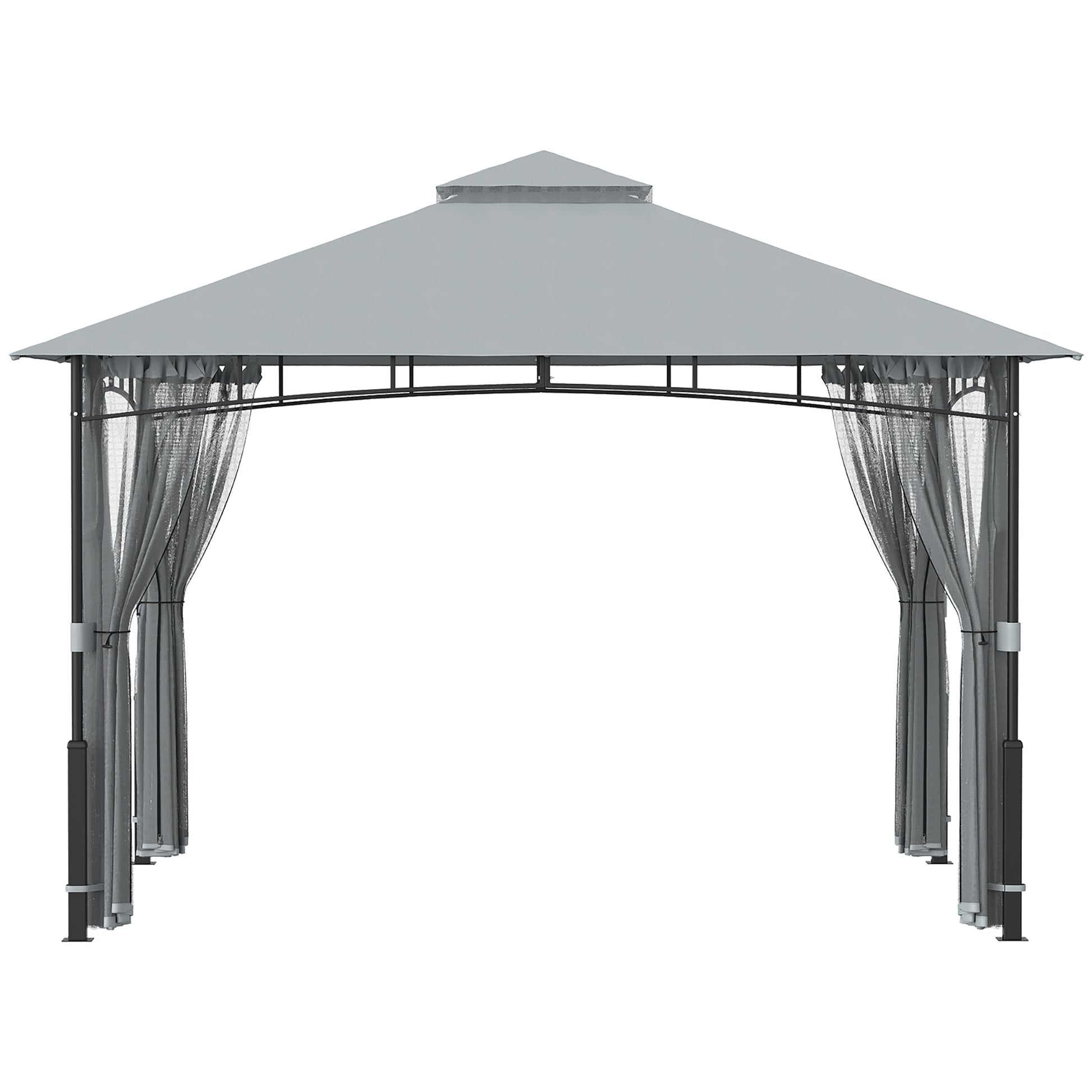 Outsunny Cenador Para Jardín 3x3,6 M Con Doble Techo Paredes De Malla Gris_4