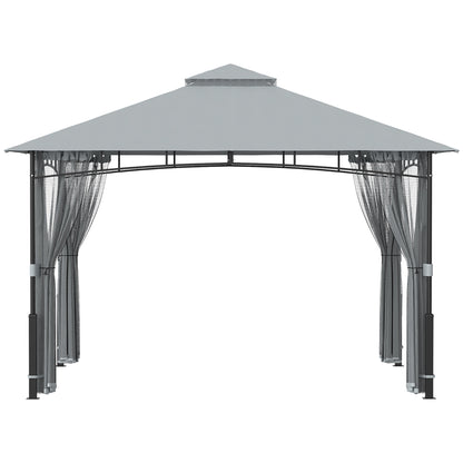 Outsunny Cenador Para Jardín 3x3,6 M Con Doble Techo Paredes De Malla Gris_4