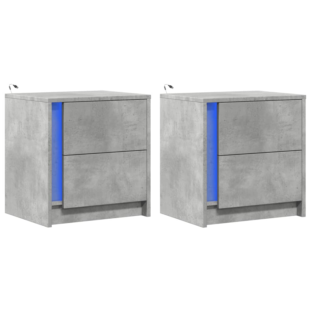 Mesita De Noche Luces Led 2 Uds Madera Ingeniería Gris Hormigón_1