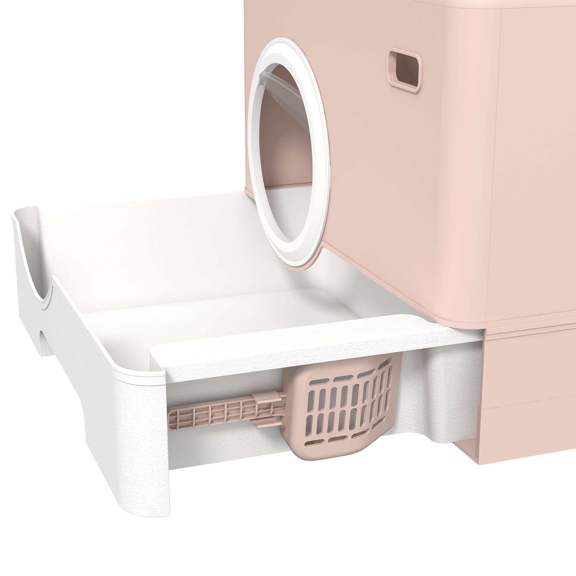 Pawhut Arenero Para Gatos Con Pala Bandeja Extraíble Puertas 52x41x38,5cm Rosa_4