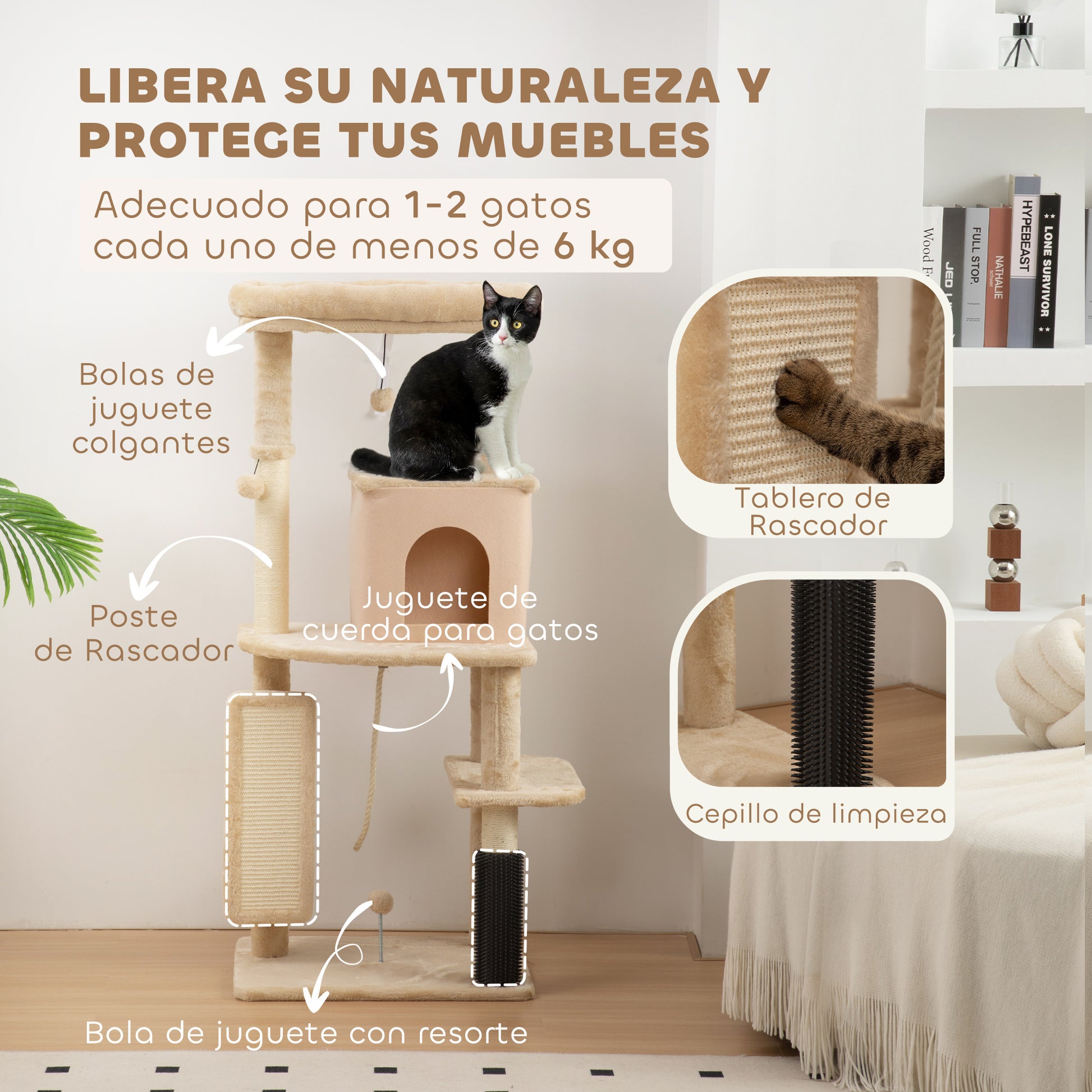Pawhut Árbol Rascador Para Gatos Grande Altura 132 Cm Beige_4
