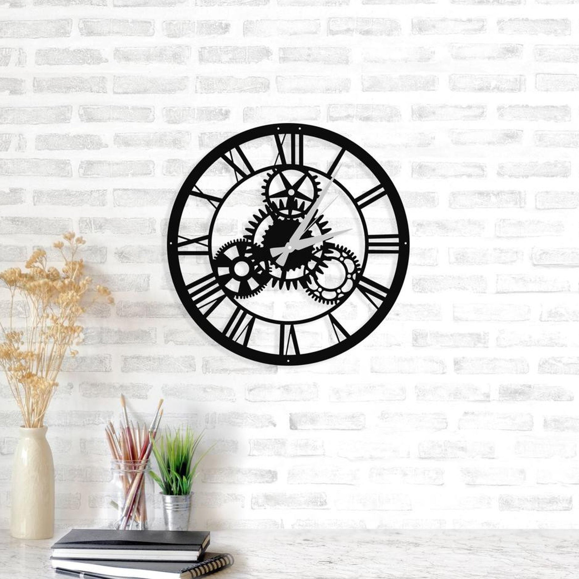 Reloj De Pared Circular Metal Estilo Engranajes
