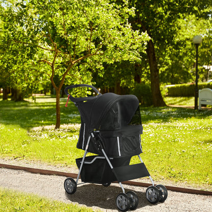 Pawhut Carrito Para Perros Plegable Con Toldo Ajustable 75x45x97 Cm Negro_1