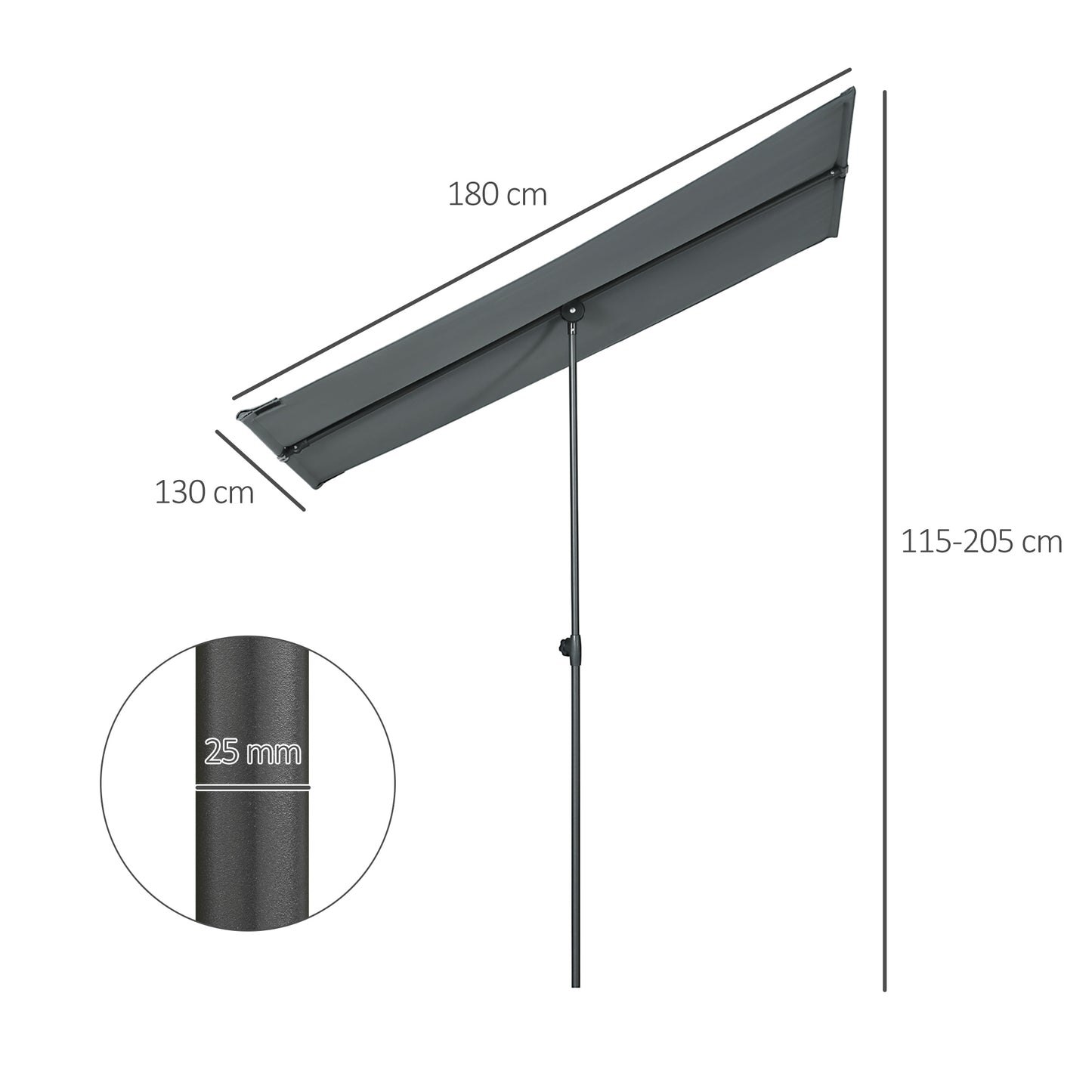 Outsunny Sombrilla De Jardín Plana 180x130x115-205 Cm Techo Inclinable Gris_2