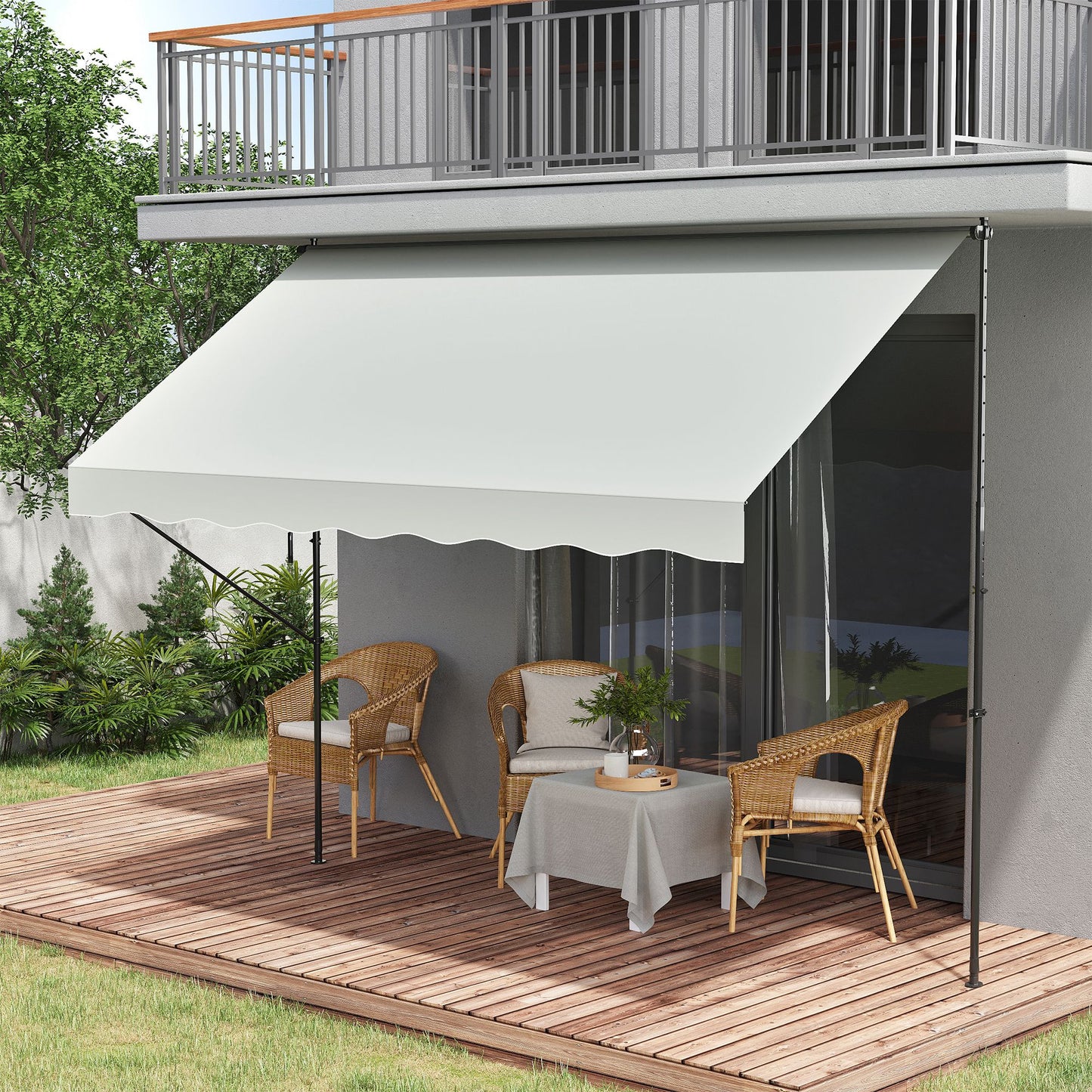 Outsunny Toldo Manual Retráctil 300x175x210-310cm Manivela Protección Uv40 Crema_1