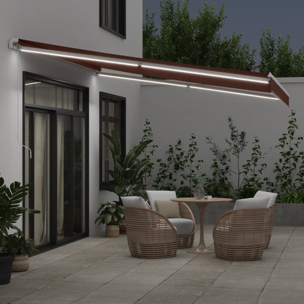 Toldo Retráctil Manual Con Luces Led Marrón 400x350 Cm_2