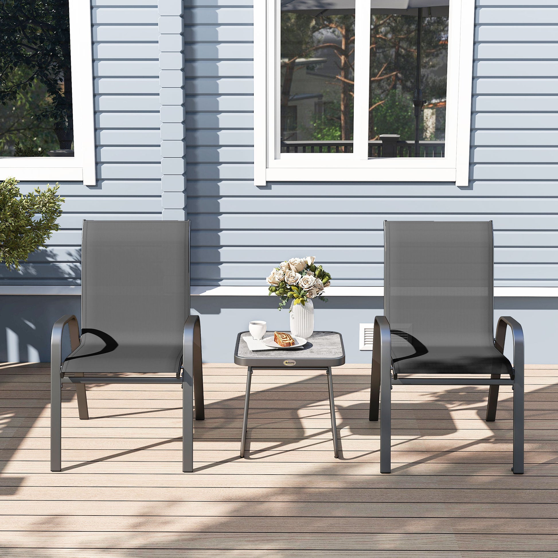 Outsunny Conjunto De Muebles De Jardín Con 2 Sillones Apilables Y Mesa De Centro_4