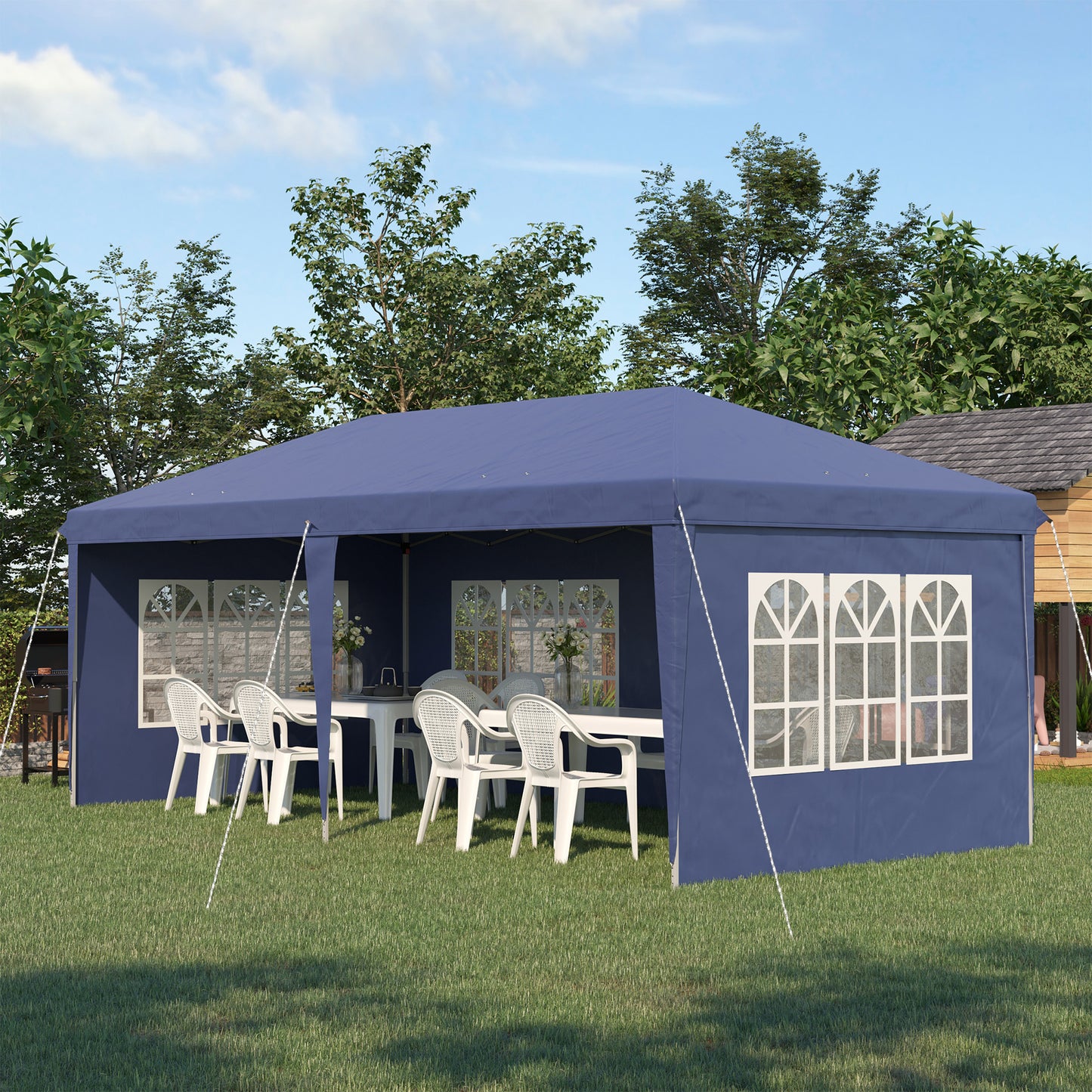 Outsunny Carpa Plegable 6x3 M Con 4 Laterales Desmontables 4 Ventanas Azul_1