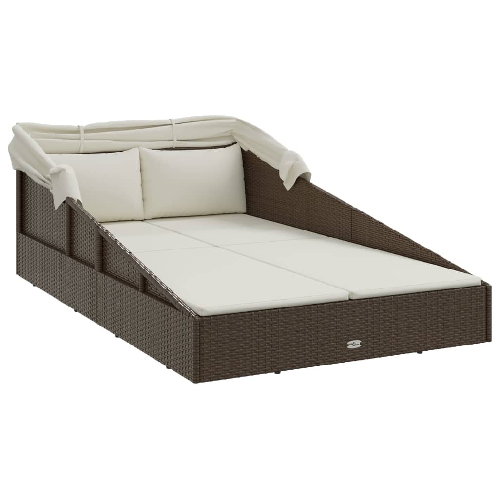 Vidaxl Tumbona Con Toldo Plegable Ratán Sintético Marrón 200x114x128cm_5
